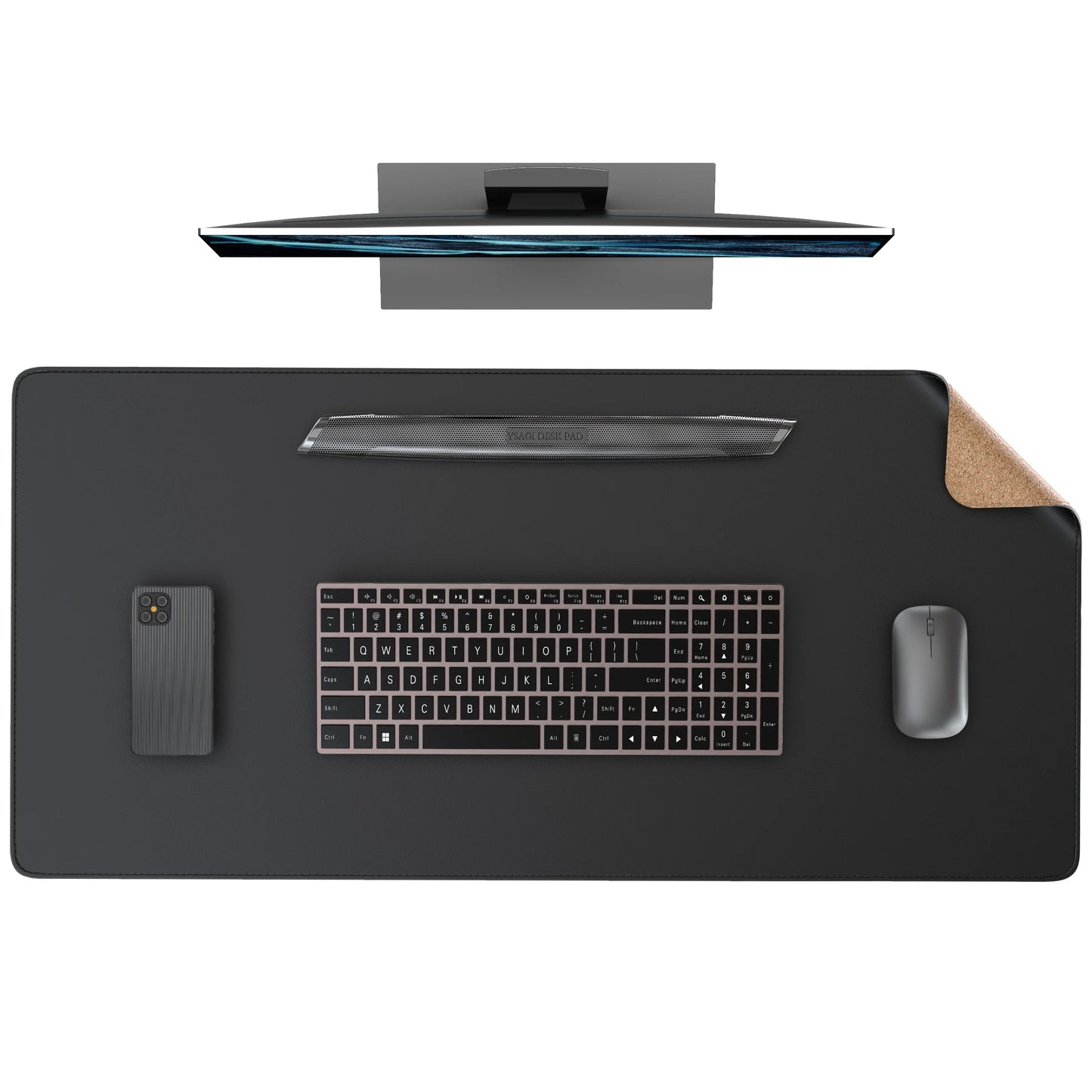 Desk Pad de Couro Dupla Face com Verso em Cortiça
