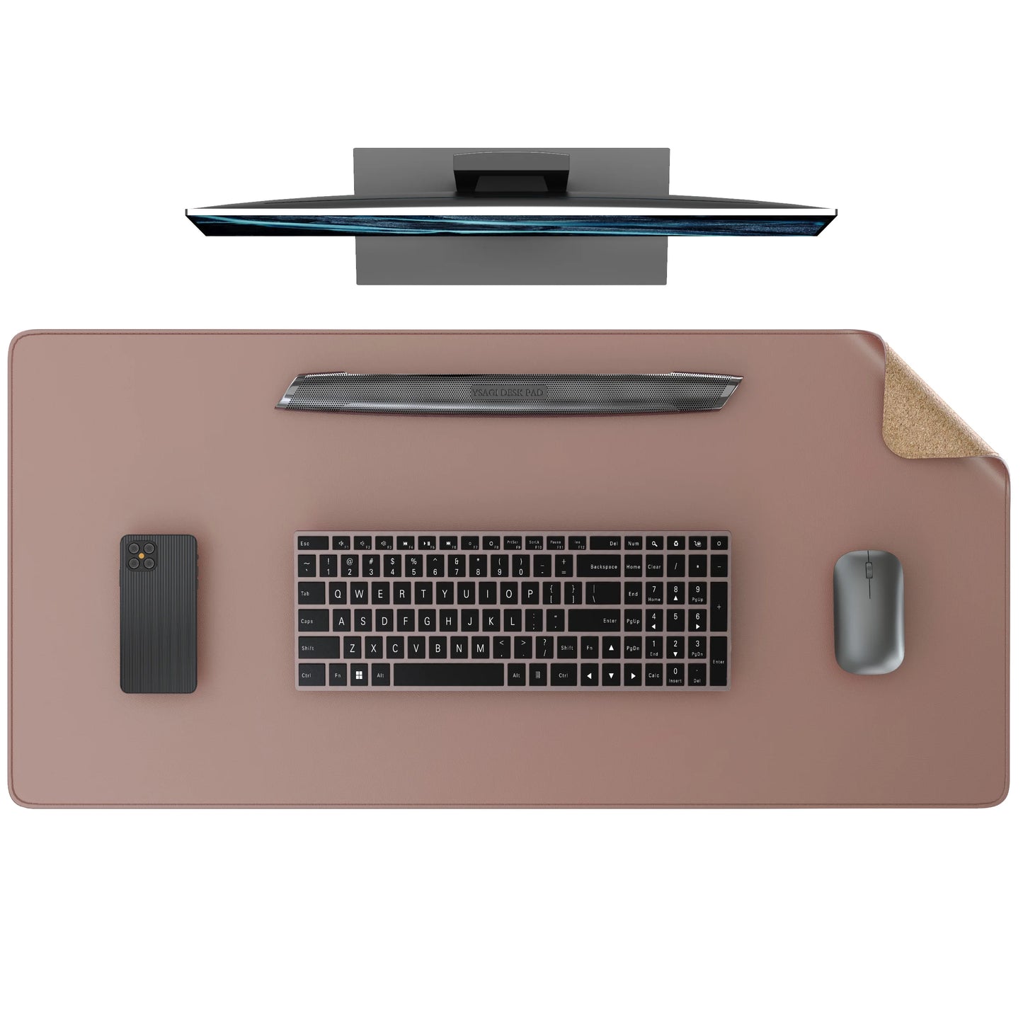 Desk Pad de Couro Dupla Face com Verso em Cortiça