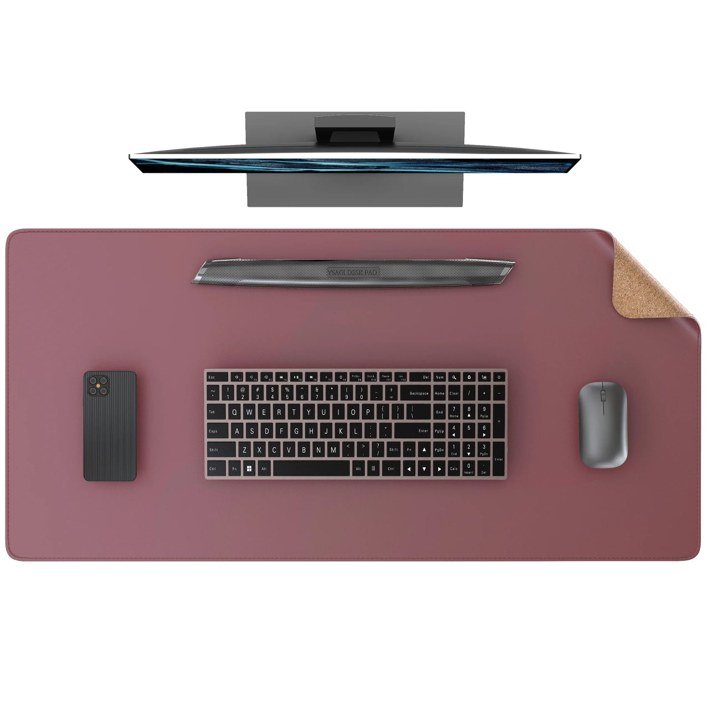 Desk Pad de Couro Dupla Face com Verso em Cortiça