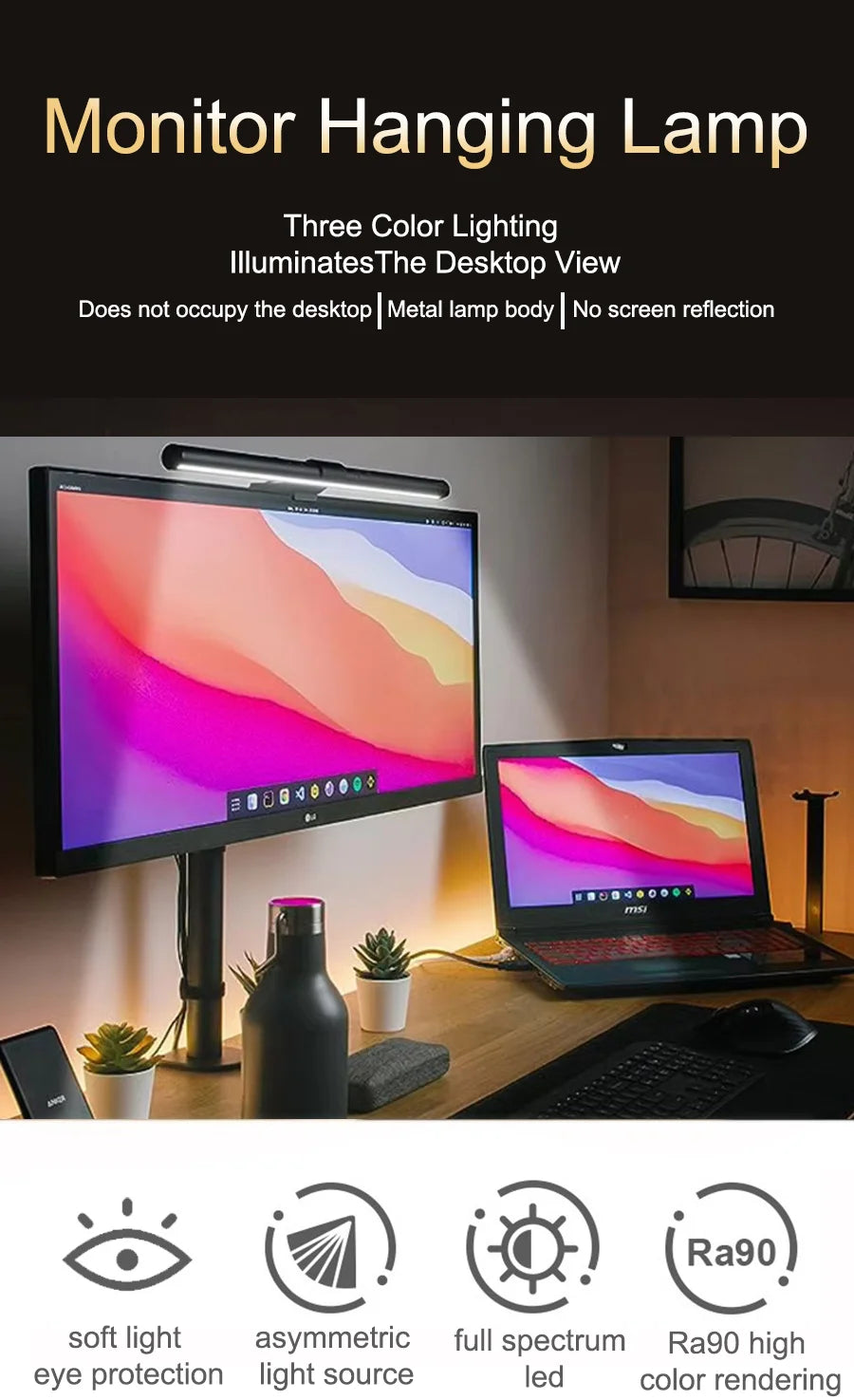 Screen Hanging Light 30CM CCT Touch Dimmable Monitor Notebook Computer LED Monitor Light for Computer Study LED Table Lamp