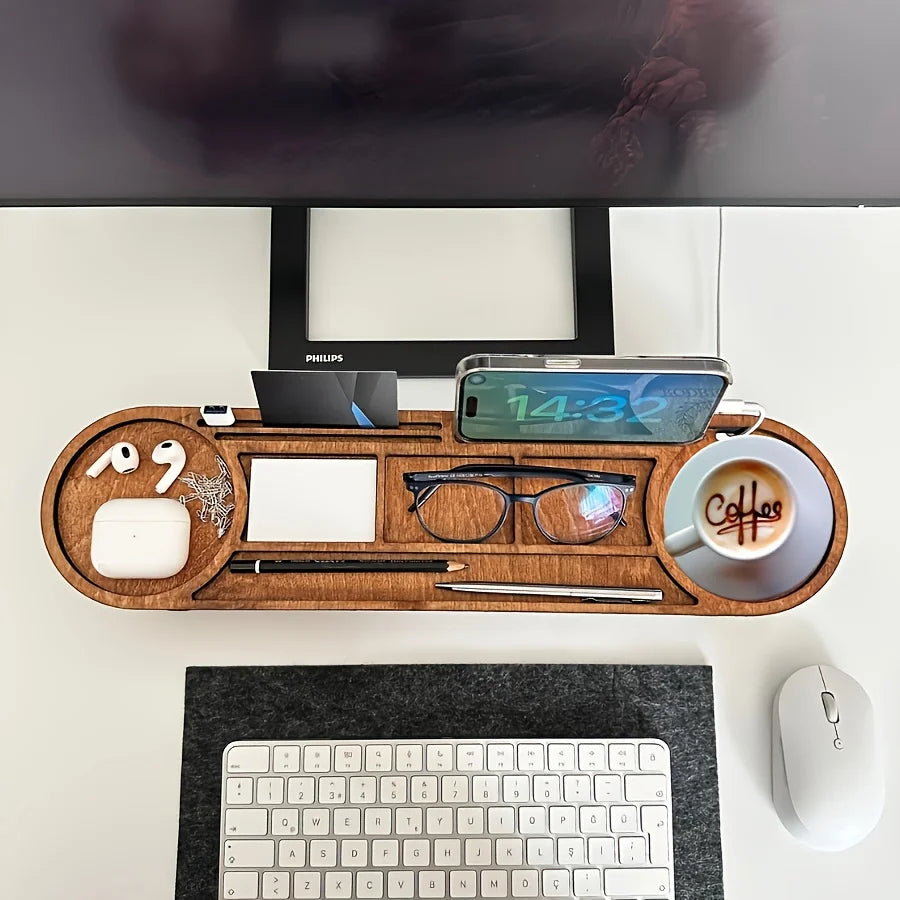 Suporte para Monitor em Madeira com Compartimentos