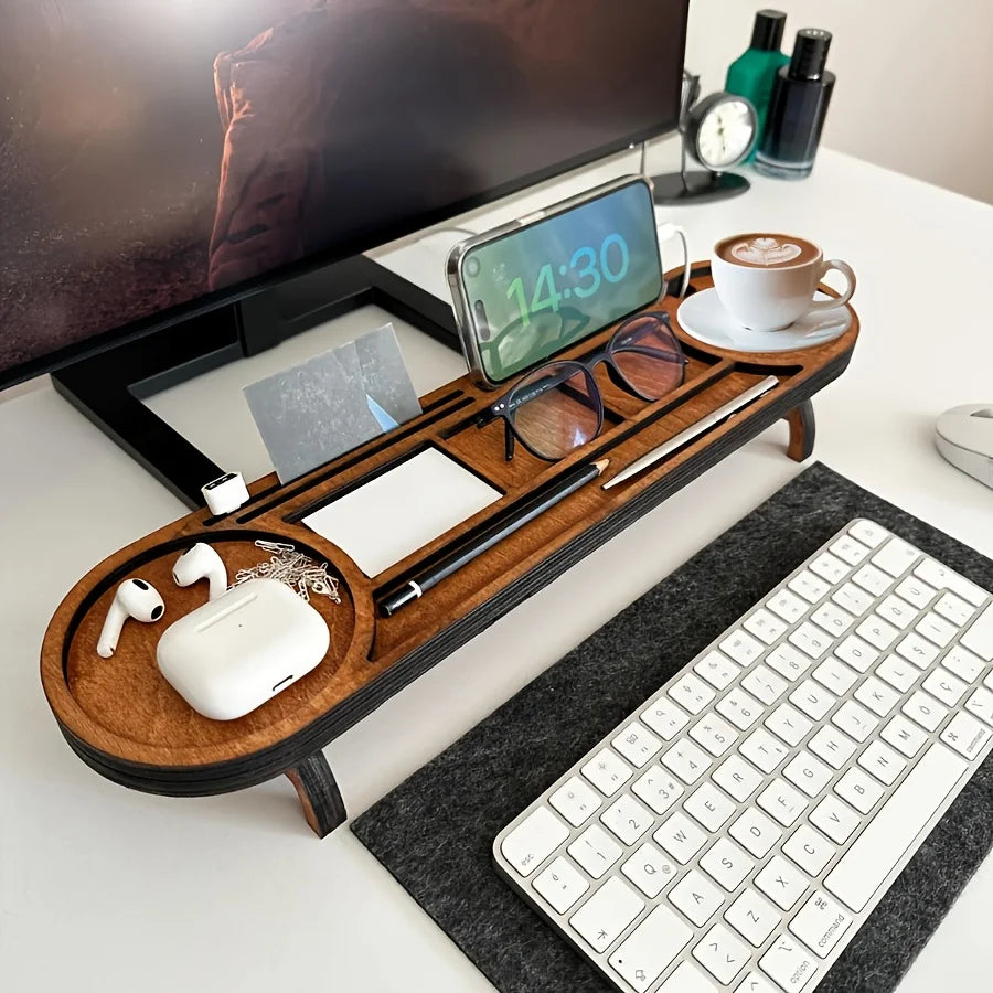 Suporte para Monitor em Madeira com Compartimentos