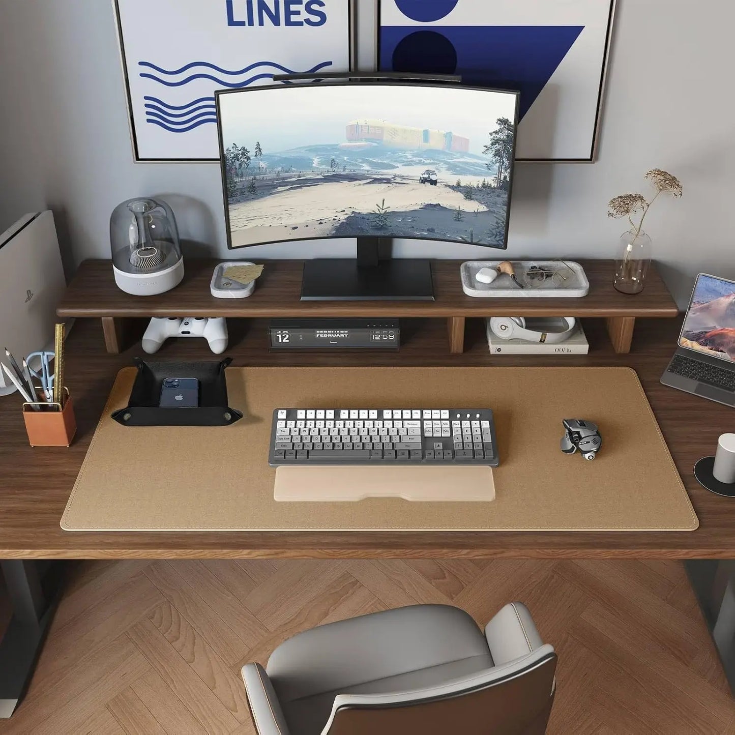 Desk Pad de Couro Dupla Face com Verso em Cortiça