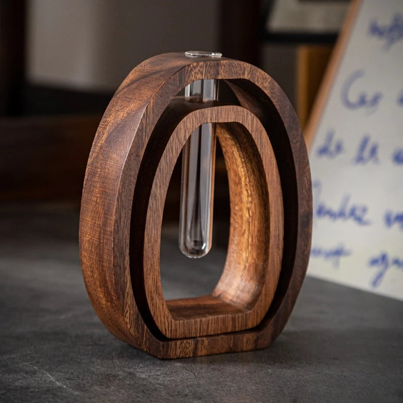 Vaso Hidropônico de Vidro com Base em Madeira