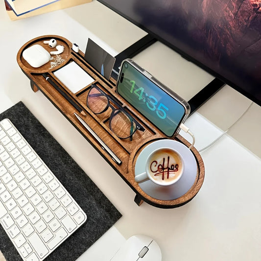 Suporte para Monitor em Madeira com Compartimentos