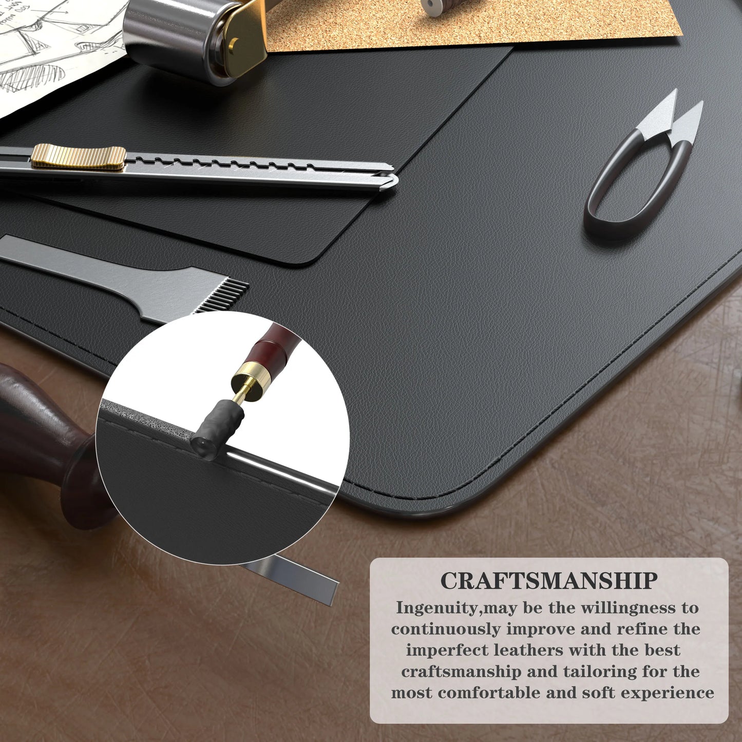 Desk Pad de Couro Dupla Face com Verso em Cortiça