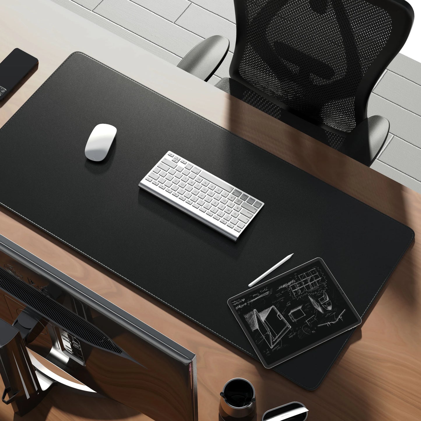 Desk Pad de Couro Dupla Face com Verso em Cortiça