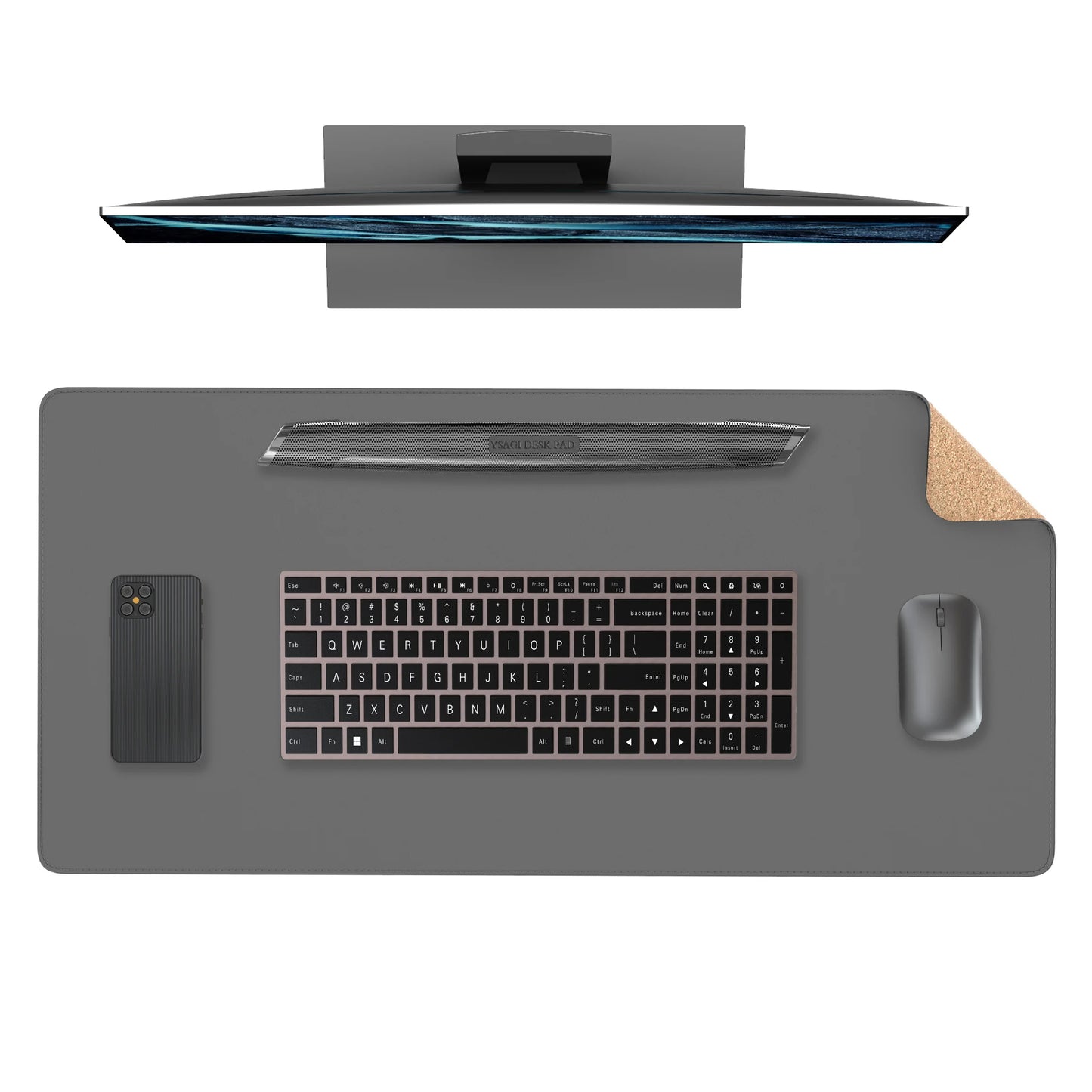 Desk Pad de Couro Dupla Face com Verso em Cortiça